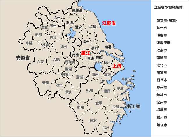 江蘇省の13地級市